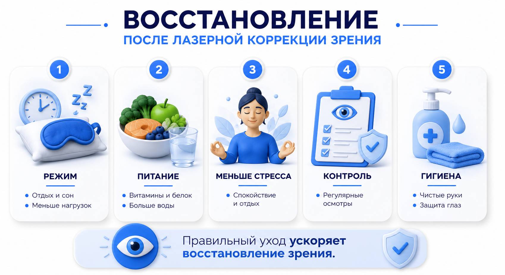 Инфографика на тему восстановления после лазерной коррекции зрения
